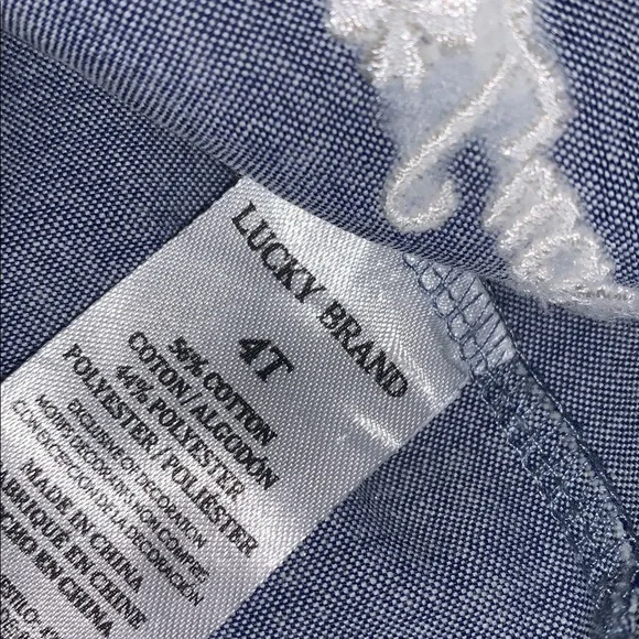 Lucky Brand Chambray Swing Top 4T Ruffle Straps EUC Embroidered Floral Design - Picture 10 of 10